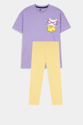 "Smarty Cat" Pocket Tee – Soft Lilac & Sunshine Yellow Tights