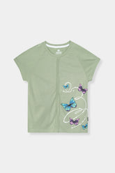 Girl Top Shirt Green with Printed Butterfly