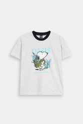 Kids' Heather Grey Ringer Tee with Snoopy Graphic