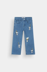 Kids Snoopy Embroidered Denim Pants Wide-Leg Blue Jeans