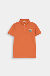 Boys' "Never Give Up" Mountain Graphic Polo – Rust Brown