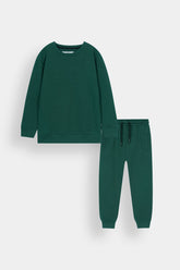 Kids Textured Quilted Tracksuit -Green