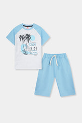 Boy T-Shirt White- Blue Surf Side Pair Shorts