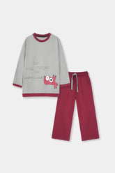 Girls Top Grey With Maroon Cotton Trouser Pair