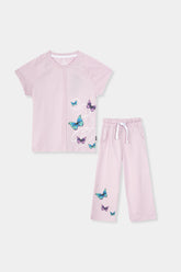 Girl Top Pink Butterfly With Trouser Pair