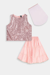 Girls' 3-Piece Rose Pink Lehenga Choli Set.