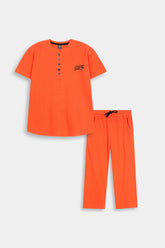 Kids' Orange Textured Ribbed Henley and Pants Set