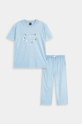 Light Blue Kids’ Athletic Lounge Set with Bear Print
