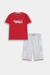 Boys' Red Graphic T Shirt and Grey Cargo Shorts Set