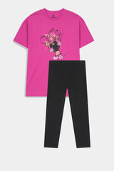 Girls' Mickey Mouse  "Artist" – Fuchsia  Pink Graphic Tee  With Black Tights
