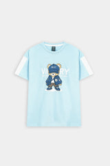 Light Blue Kids’  Athletic Lounge Set  with Bear Print