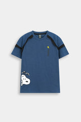 Kids’ "Stay Real"  Peeking Snoopy  Graphic T-Shirt - Blue
