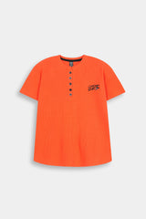 Kids' Orange  Textured Ribbed  Henley and Pants Set