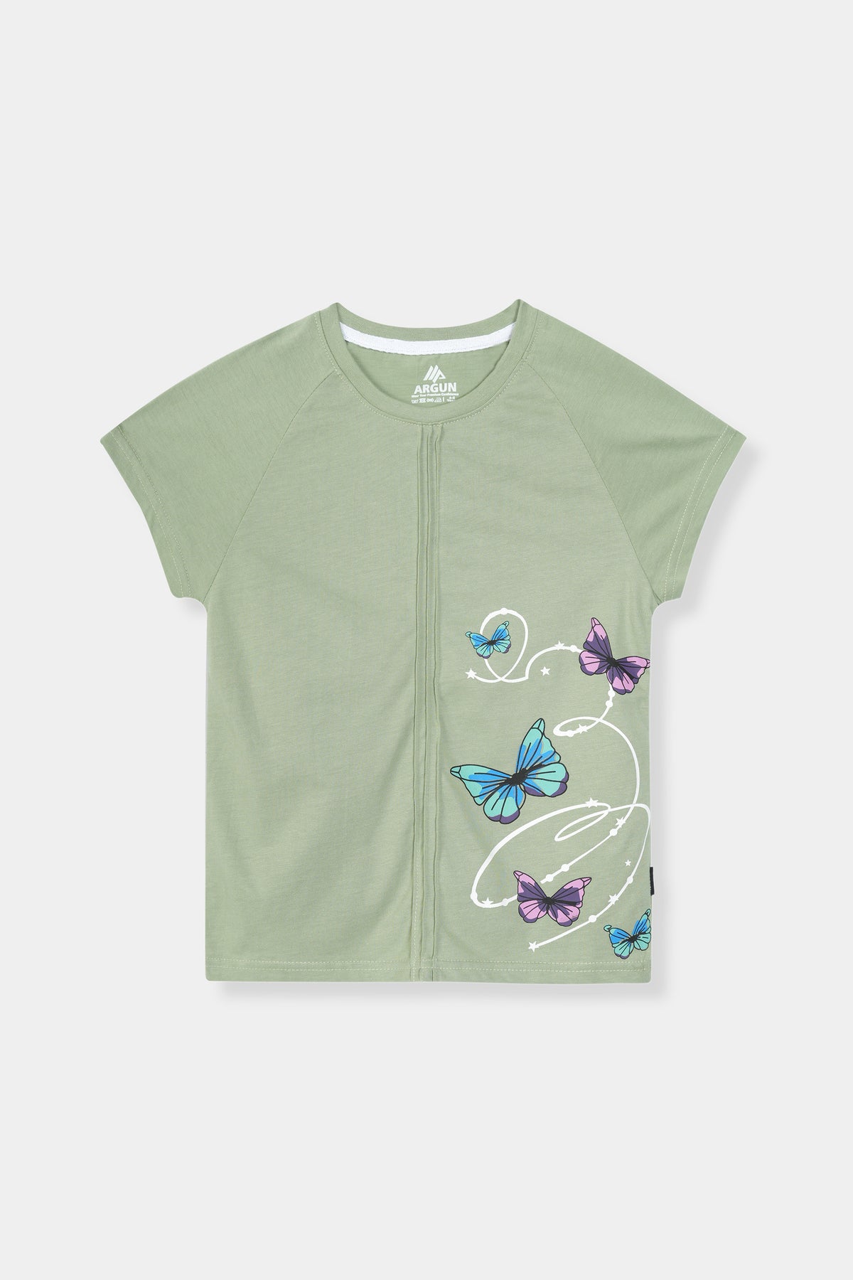 Girl Top Shirt Green with Printed Butterfly