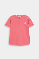 Kids' Rose Pink  Textured Henley Tee  and Matching Pants  Set
