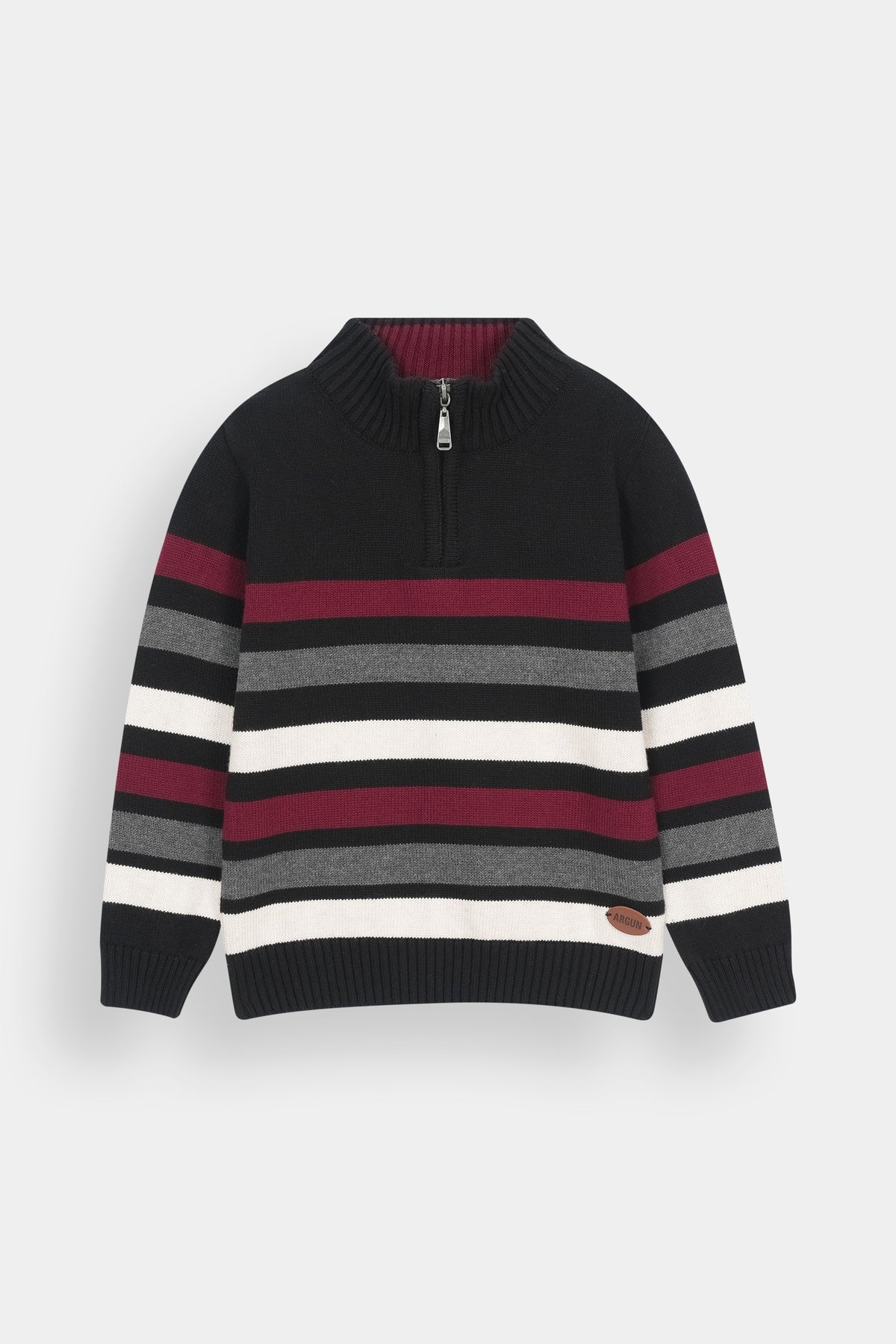 Kids  Black Zip Sweater with Colorful Horizontal Stripes