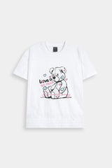 Girls' White Graphic  Tee and Heather Blue  Pants Set