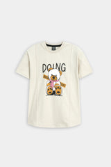 Kids’ "Doing Your  Best" Bear Graphic  Lounge Set – Cream