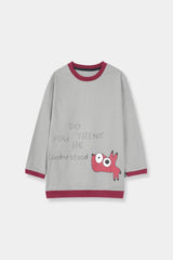 Girls Top Grey With  Maroon Cotton Trouser Pair