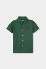 Boys Green Casual Shirt Half Sleeve