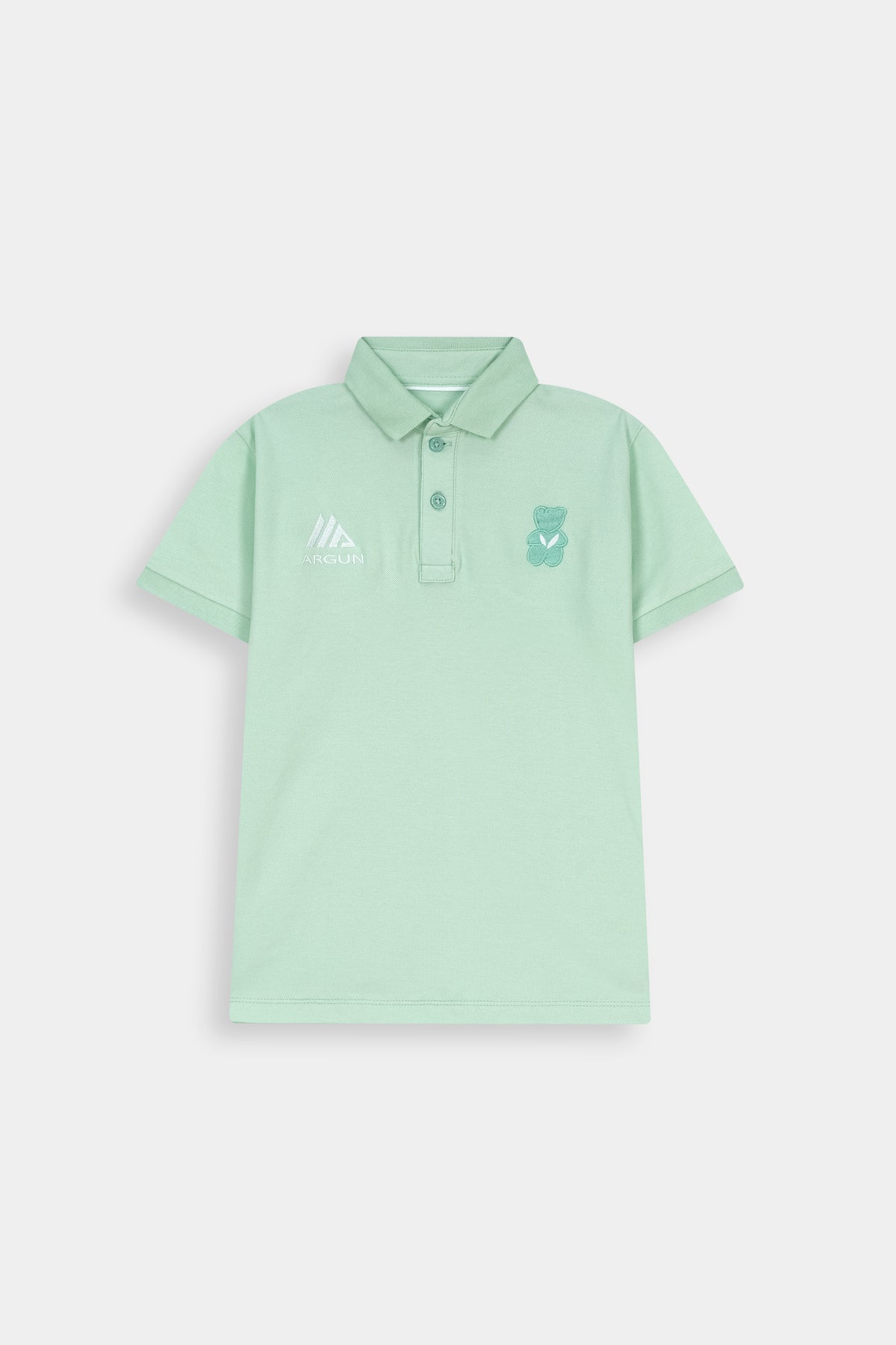 Kids' Argun Athletic  Polo – Sage Mint  with Graphic Chest  Detail
