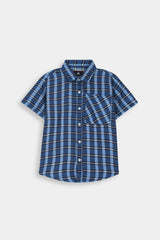 Classic Navy & Sky  Blue Check Casual  Shirt For Kids