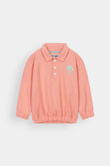 Girls Polo Color Butterfly Printed Peach Track Suit