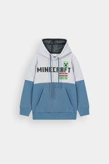 Kids Minecraft Printed Kids Hoodie – Blue -Lt Gray | 100% Cotton Fleece