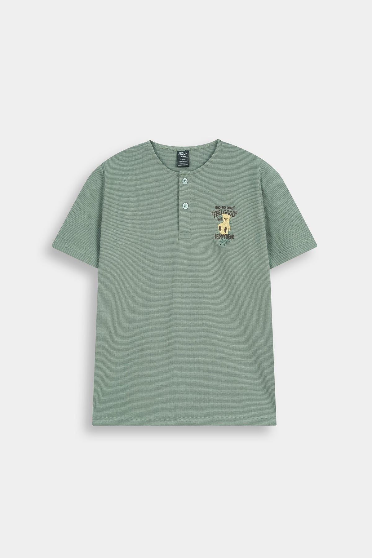 Kids' Sage Green  Striped Texture  Henley Shirt