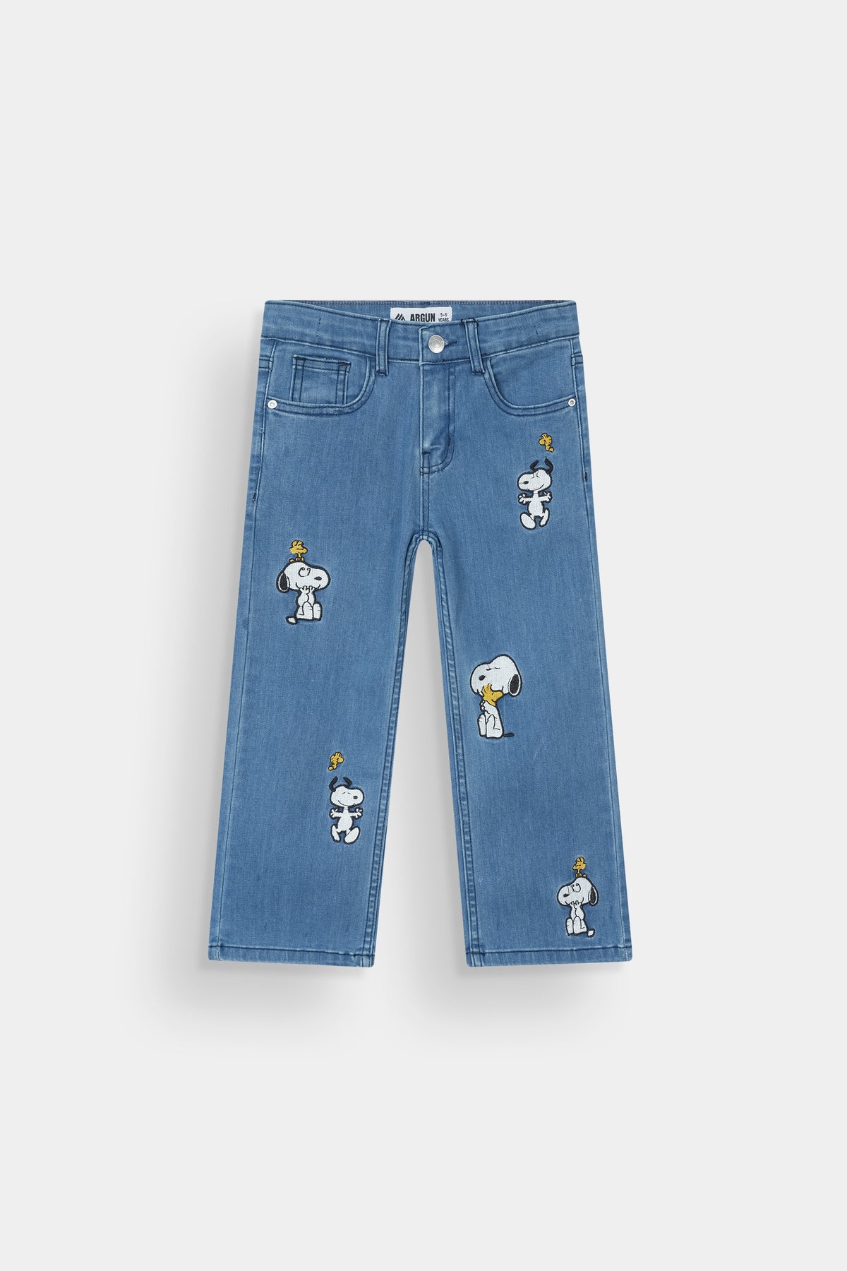 Kids Snoopy Embroidered Denim Pants Wide-Leg Blue Jeans