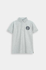 Boys’ Short-Sleeve  Polo with Logo Patch – Grey