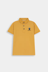 Mustard Yellow  "Best Dad Ever" Polo  Shirt For Boys