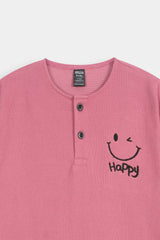 Kids' Rose Pink  Textured Knit Henley  Shirt