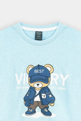 Light Blue Kids’  Athletic Lounge Set  with Bear Print