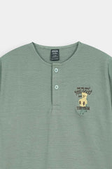 Kids' Sage Green  Striped Texture  Henley Shirt