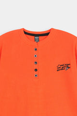 Kids' Orange  Textured Ribbed  Henley and Pants Set