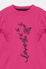 Soft DK-Pink Loungewear Set - Butterflies & Ruffled Shoulders