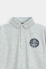 Boys’ Short-Sleeve  Polo with Logo Patch – Grey