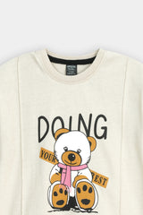 Kids’ "Doing Your  Best" Bear Graphic  Lounge Set – Cream