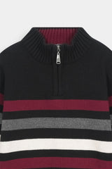 Kids  Black Zip Sweater with Colorful Horizontal Stripes