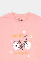 "Summer  Ride"Pastel Peach  Pink Graphic Tee  With White Tights