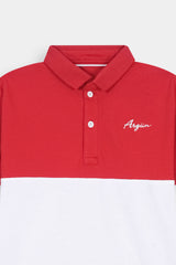 Boys' Red & White  Color-Block Polo  Shirt With Sleeve  Patch "8"