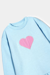 Soft Fleece Baby Blue Heart Frock with Frill Hem