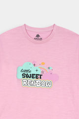 Girls "Sweet  Rainbow" Crew Tee – Candy Pink With  Sea Green Tights
