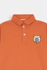 Boys' "Never Give  Up" Mountain  Graphic Polo – Rust  Brown