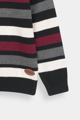 Kids  Black Zip Sweater with Colorful Horizontal Stripes