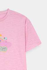 Girls "Sweet  Rainbow" Crew Tee – Candy Pink With  Sea Green Tights