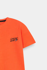 Kids' Orange  Textured Ribbed  Henley and Pants Set
