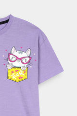 "Smarty Cat" Pocket  Tee – Soft Lilac &  Sunshine Yellow  Tights