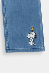 Kids Snoopy Embroidered Denim Pants Wide-Leg Blue Jeans